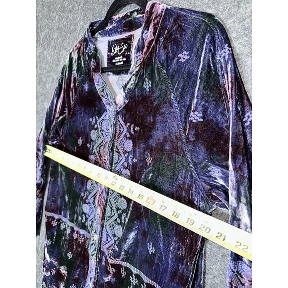 Kyla Seo Kinzie Dress Velvet Tie-Dye Embroidered Tunic Blouse - Deep Camo (XS) - Picture 6 of 7